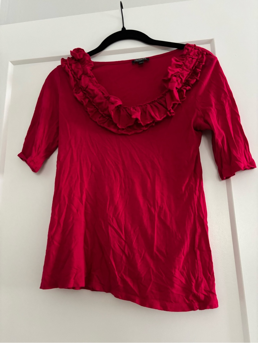 Express Bright Pink Ruffle Scoop Neck Short Sleeve Top